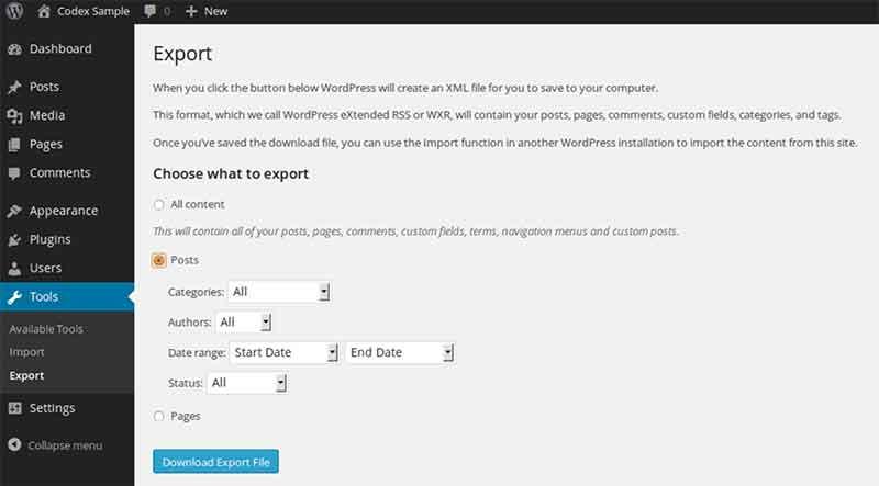 Wordpress Export